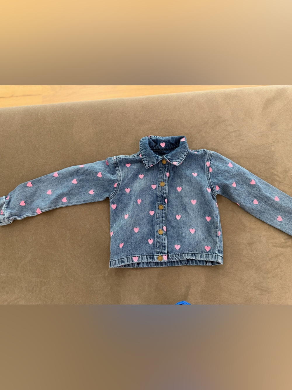 Crearre Blue Denim Jacket with Pink Heart Print